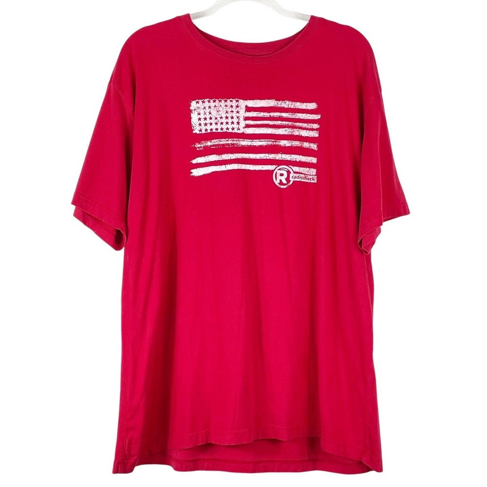 Vintage 2000s Men's Radio Shack Graphic T-Shirt Size XL 100% Cotton Promo Flag